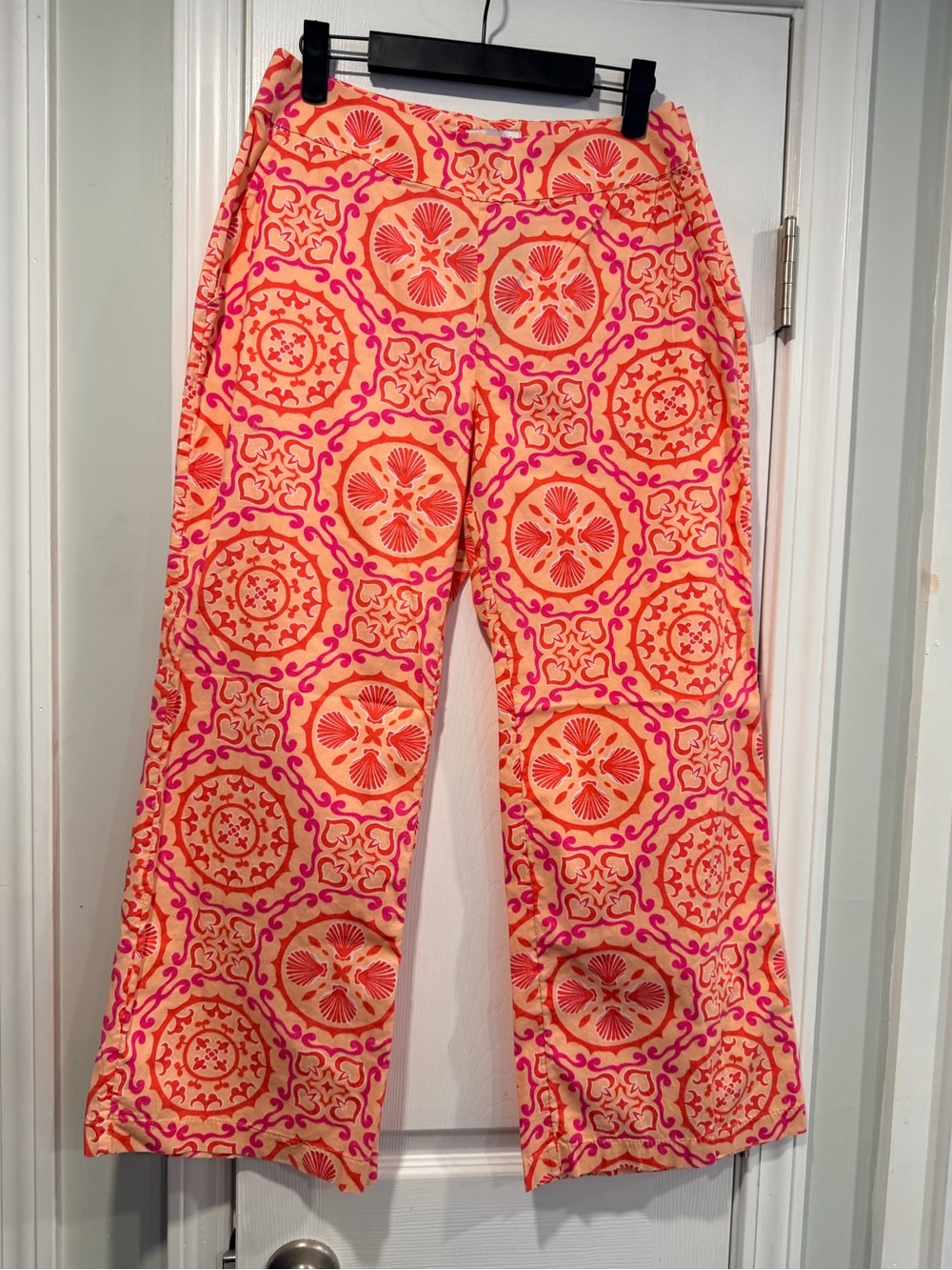 NWT Crown & Ivy Size 4 Pink Orange Seashell Print Cropped Wide Leg Cotton Pants